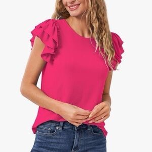 NWT - CeCe Ruffled Flutter Short Sleeve Top, Hot Pink, Size XL